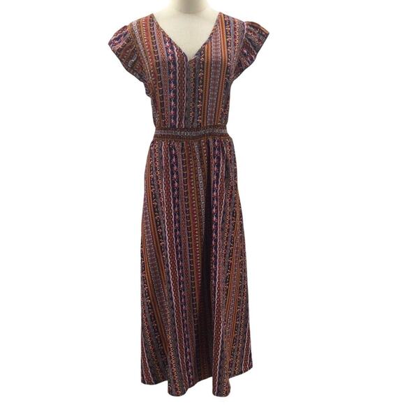 BLOOMCHIC 14-16 1X Plus Bandana Striped Ruffle Sleeve V Neck Midi Dress NWT B31 - Picture 1 of 8